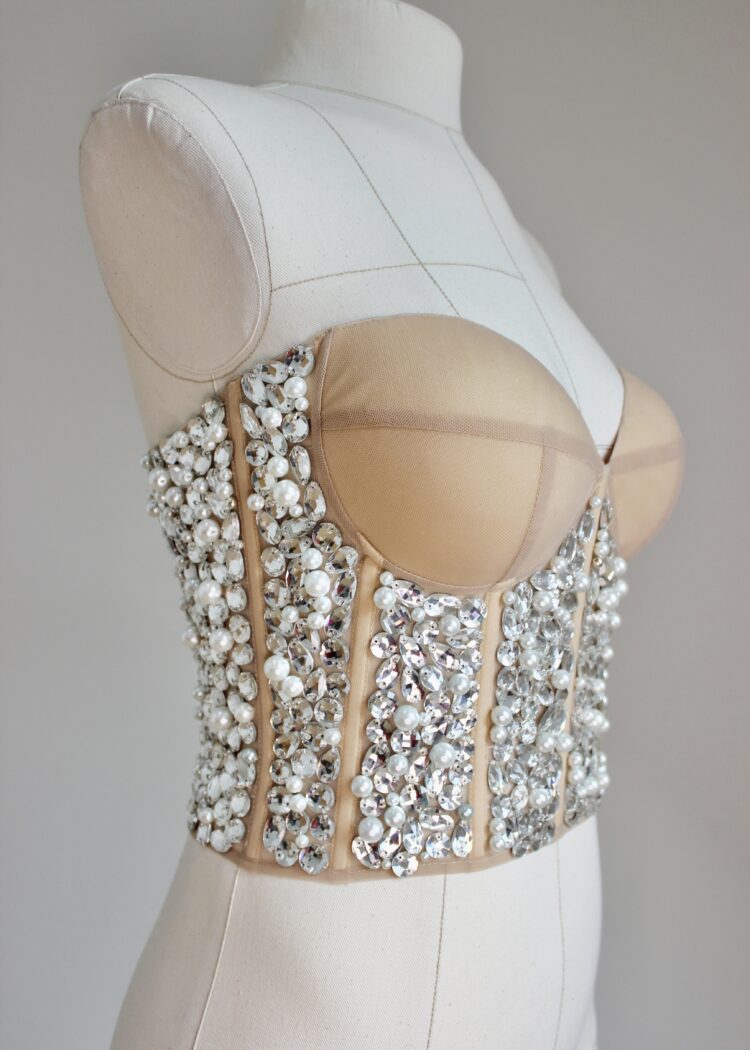 LAHO Corset with Rhinestones Pearls