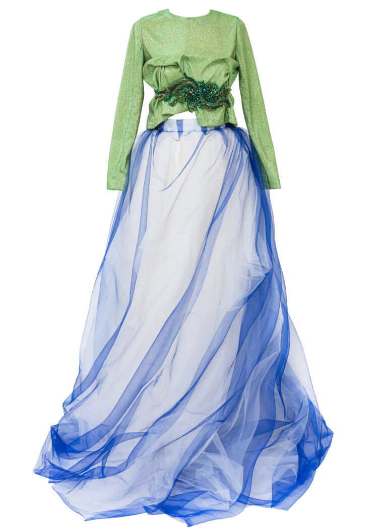 LAHO Origami Green Blue Dress Set