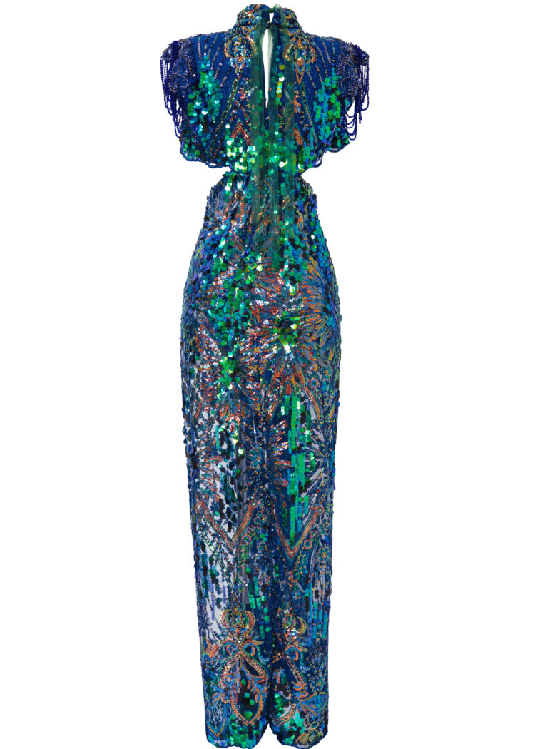 LAHO Královsky modré ornamentální šaty s kameny