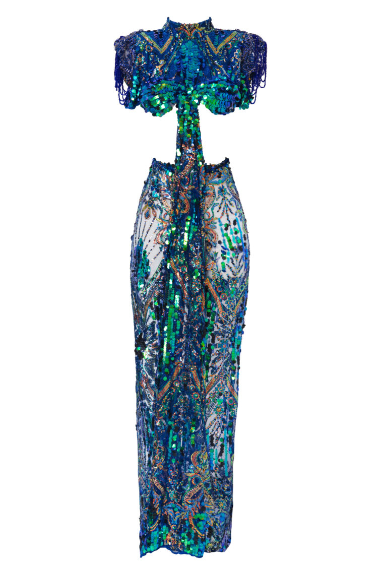 LAHO Royal Blue Ornamental Dress with Rhinestones