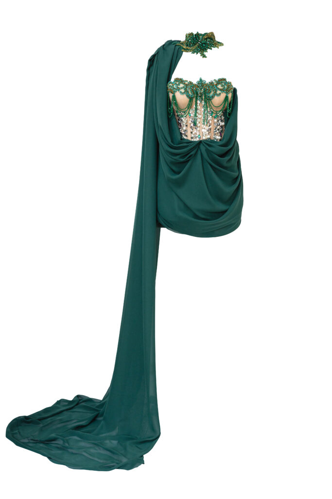 LAHO Smaragdové mini šaty s ručně pošívaným korzetem