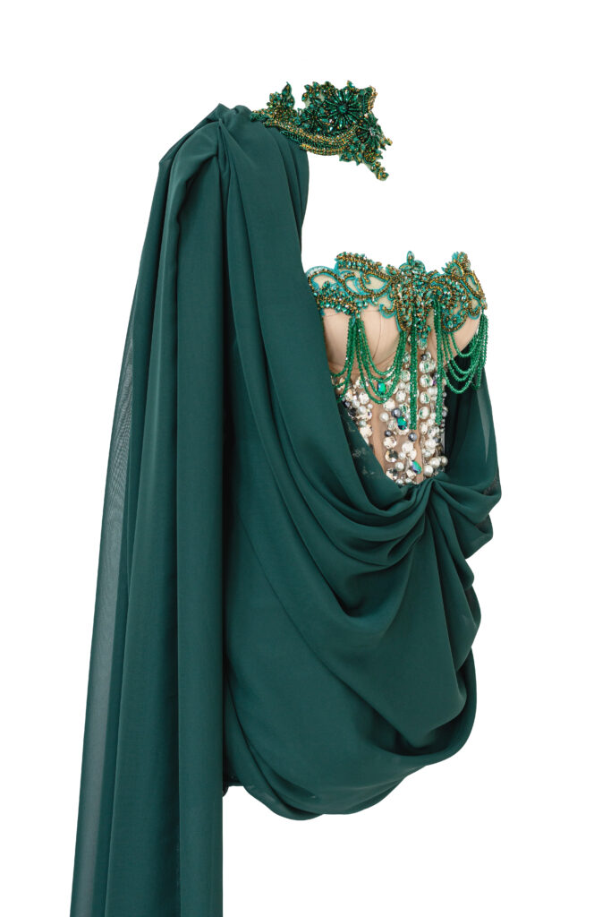 LAHO Smaragdové mini šaty s ručně pošívaným korzetem